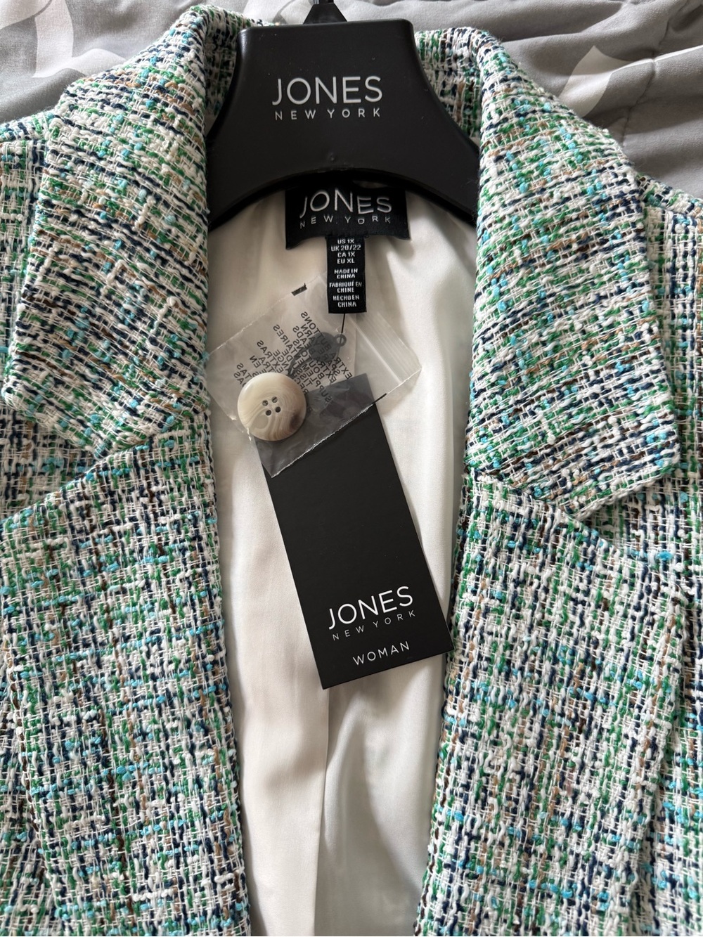 Jones New York Woman Tweed Blazer in Green & Blue Mix